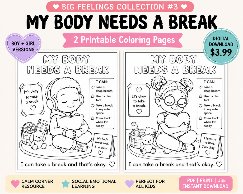 My Body Needs a Break Coloring Pages | Calm Corner Printable for Kids