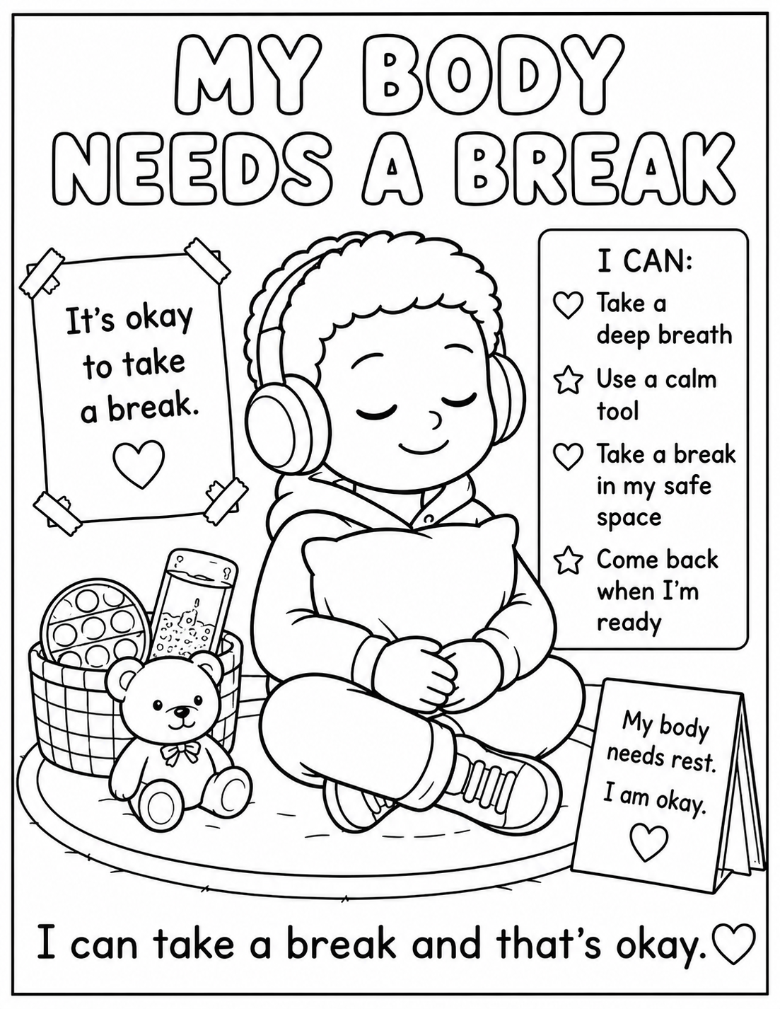 My Body Needs a Break Coloring Pages | Calm Corner Printable for Kids