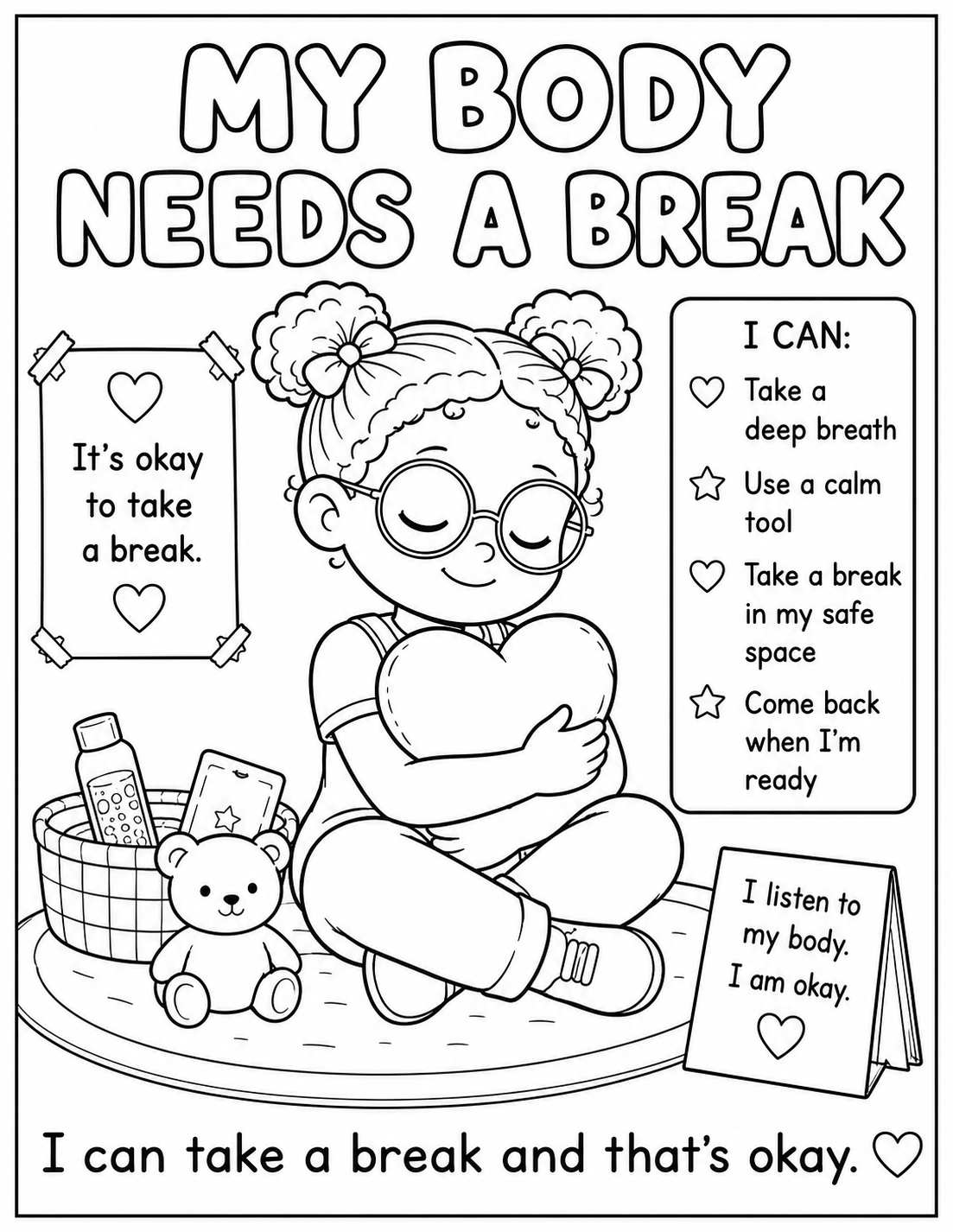 My Body Needs a Break Coloring Pages | Calm Corner Printable for Kids